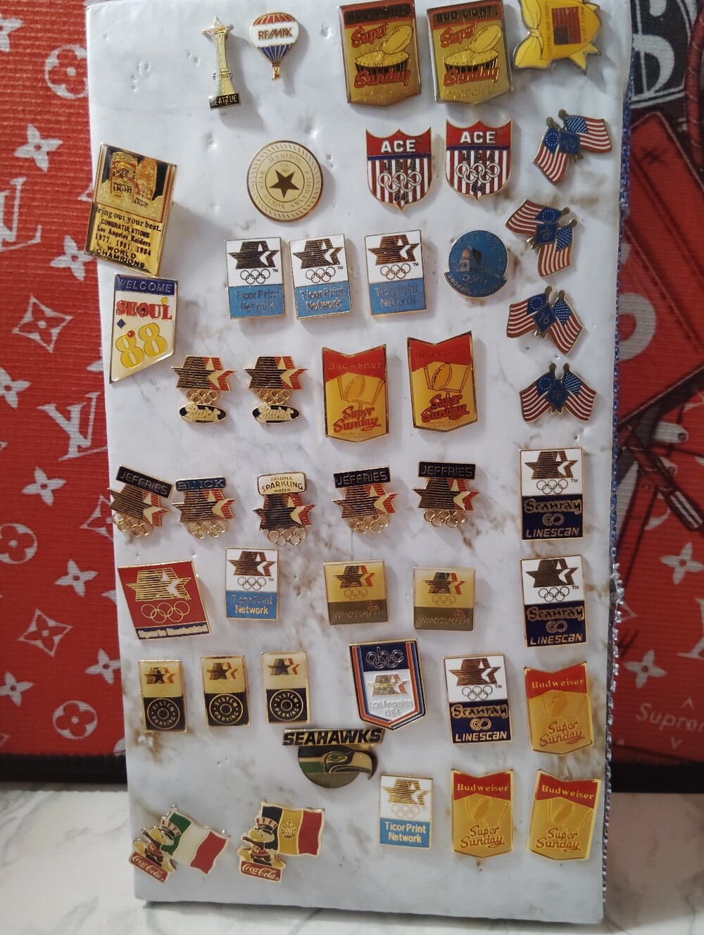 Vintage Olympic Pin Collection - Assorted Gold, Red, Blue & Black Accents (Read)